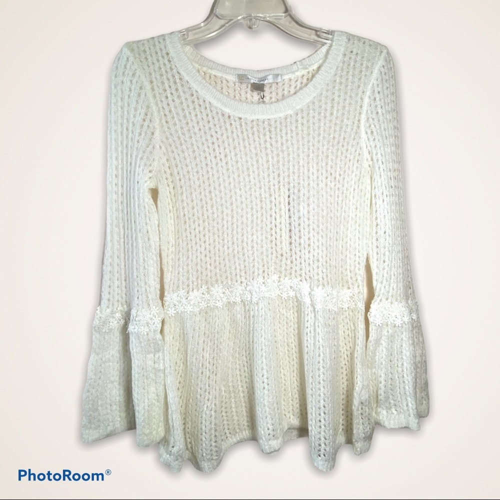 LC Lauren Conrad Floral Lace Peplum Sweater Sz Sm